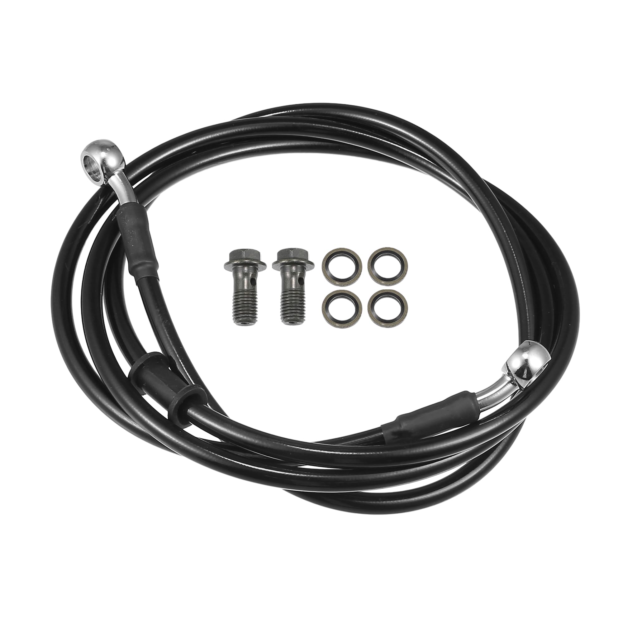 Motoforti Universal Brake Hose Motorcycle ATV Dirt Bike Motocross Braided Hydraulic Brake Line Oil Hose Pipeline, 170cm, Metal, Black Silver Tone, 1 Set