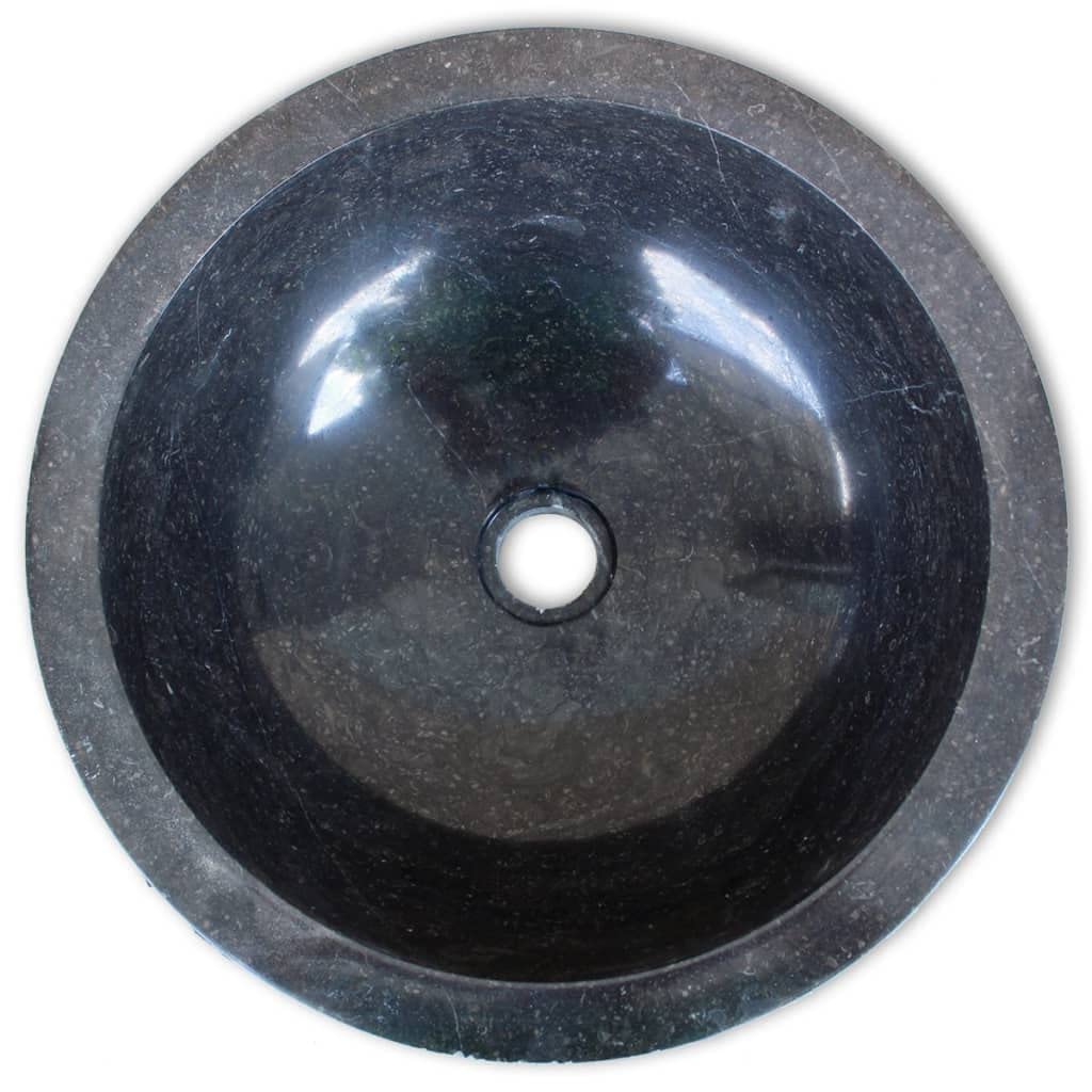 Lavabo in marmo da 40 cm, nero, rotondo, con foro di scarico da 4,5 cm, per bagno degli ospiti, WC per bagno, ristrutturazione, ristrutturazione
