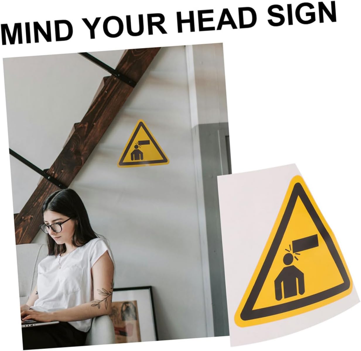Ciieeo 2Pcs Warning Decals Watch Your Head Collision Caution Stickers for Safety Machinery Factories Workshops Adhesive Warning Signs