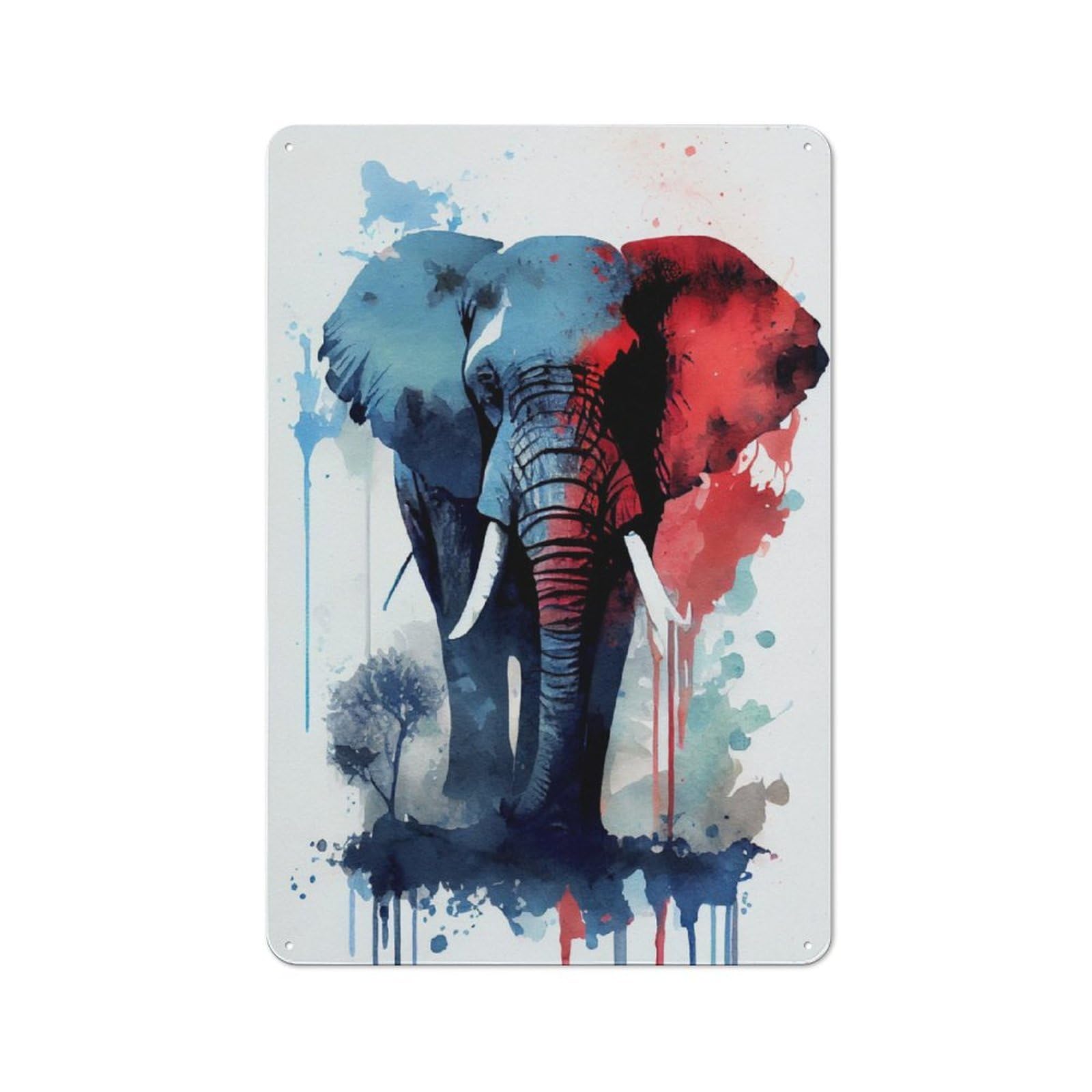 Junmoney Elephant Watercolor Metal Sign 30X20cm With For Home Bar Wall, Rustic Decor, For Collectors Decorating Home Bars And Entertaining Spaces