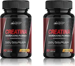 Kit 2x Creatina Monohidratada Hardcore Power Concentrado 2000mg Creatine 2g + Taurina e Beta Alanina 90 Tabletes Mastigáveis Sabor Laranja - Max Force