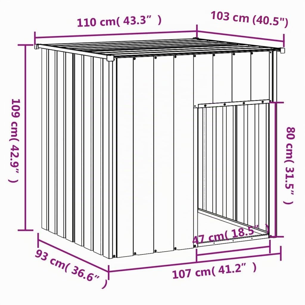 vidaXL Caseta para Perro con Techo de Acero galvanizado Antracita 110x103x109 cm