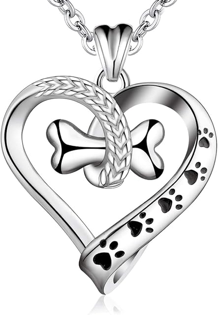 AEONSLOVE Dog Necklace Sterling Silver Pet Bone Paw Print Animal House Pendant Necklaces Dog and Girl Jewellery Gift for Women Girls Mum Mother's Day