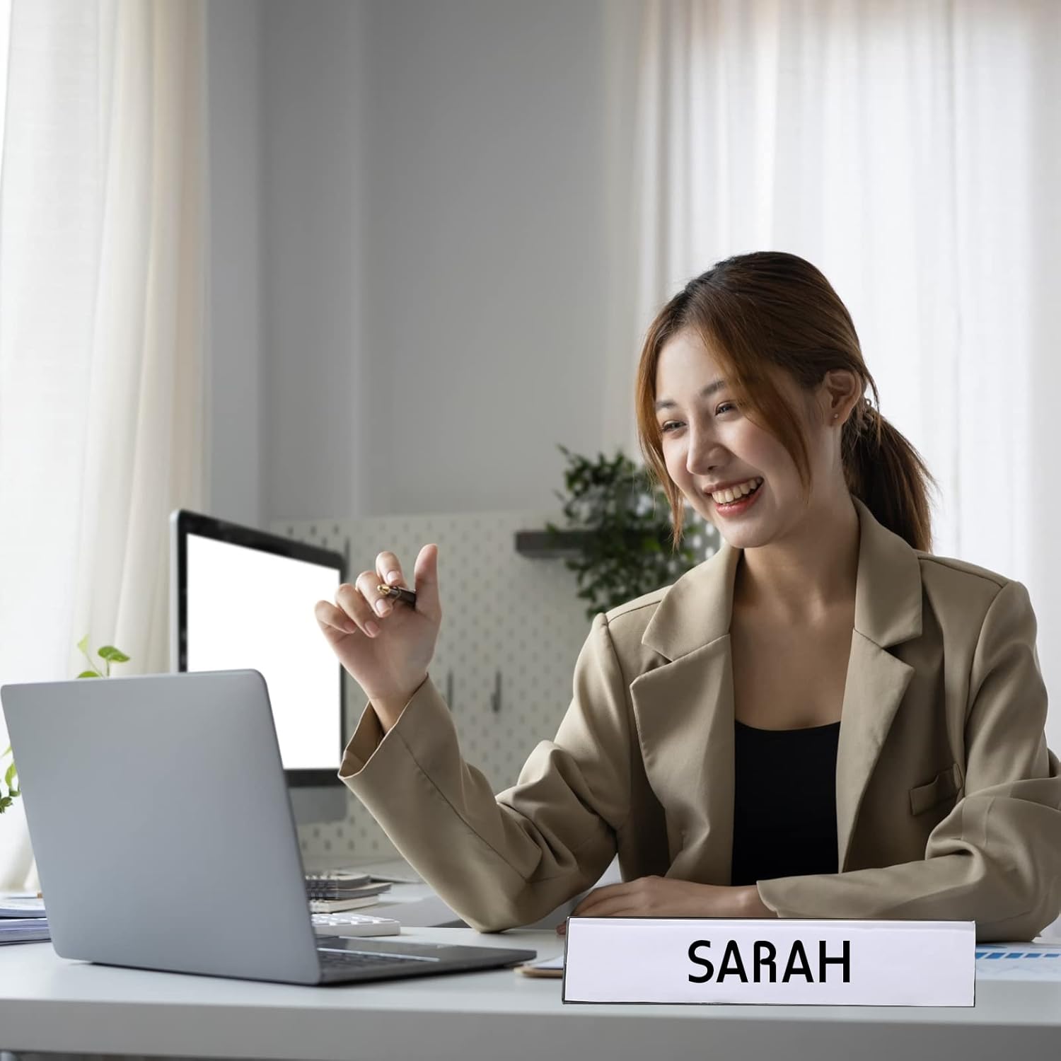 Vicenpal 20 Pcs Acrylic Name Plates for Desks 2 x 10 Inch Clear Plastic Name Tent Holder Bulk Horizontal Slant Back Tag Holder Desk Sign Frame for Office School Classroom Meeting Room Table Display - Image 4