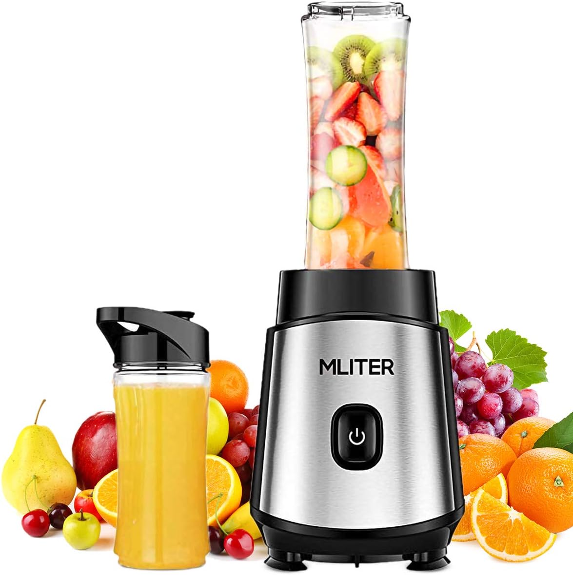 350W Personal Mini Blender Smoothie Maker, Single Serve Portable Juicer and Mixer for Fruit and Vegetable With Travel Sport Bottle - Black and Silver