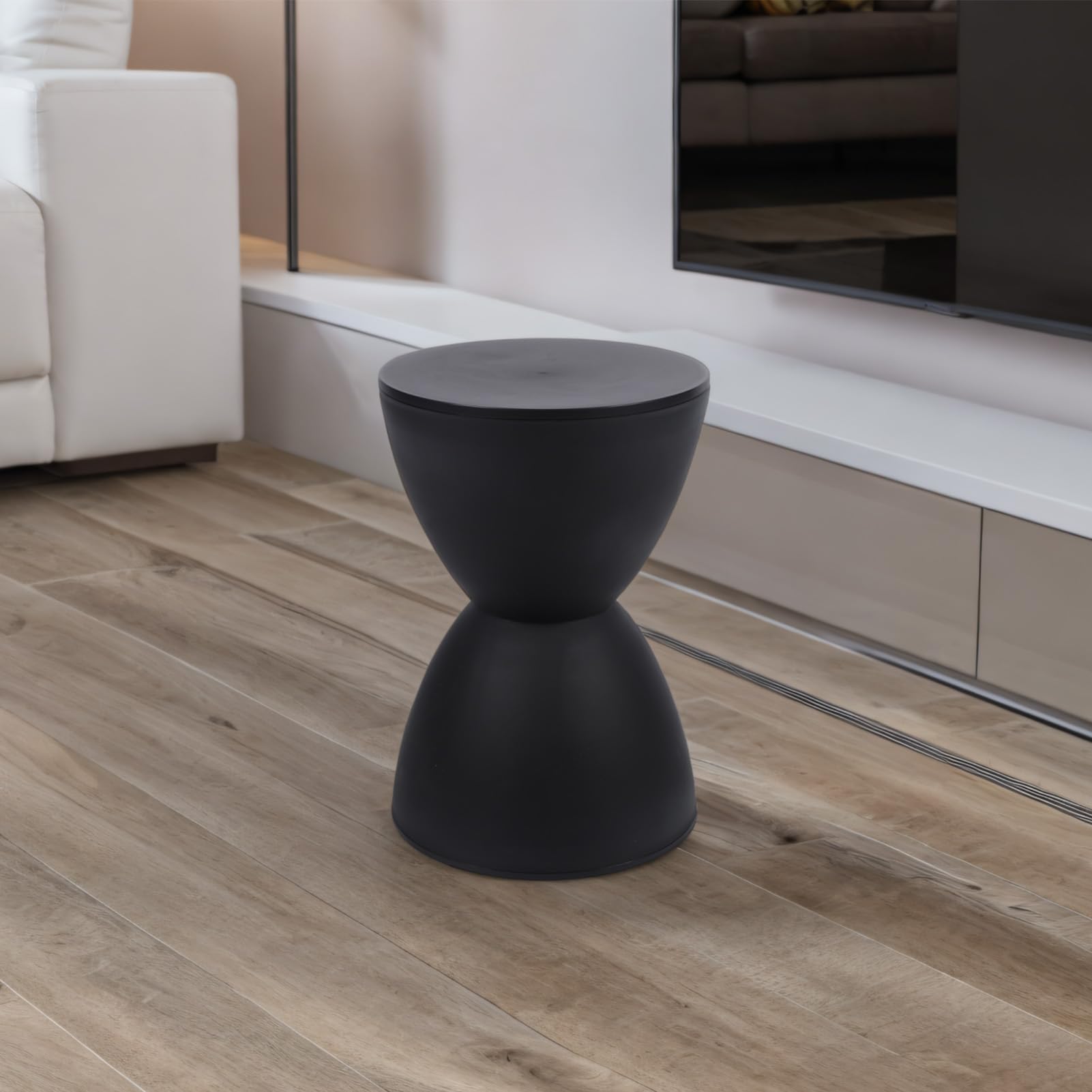 Generic Hourglass Shape Stool, PP Fashionable End Table Hourglass Stool Round Smooth Surface for Home Use (Black)