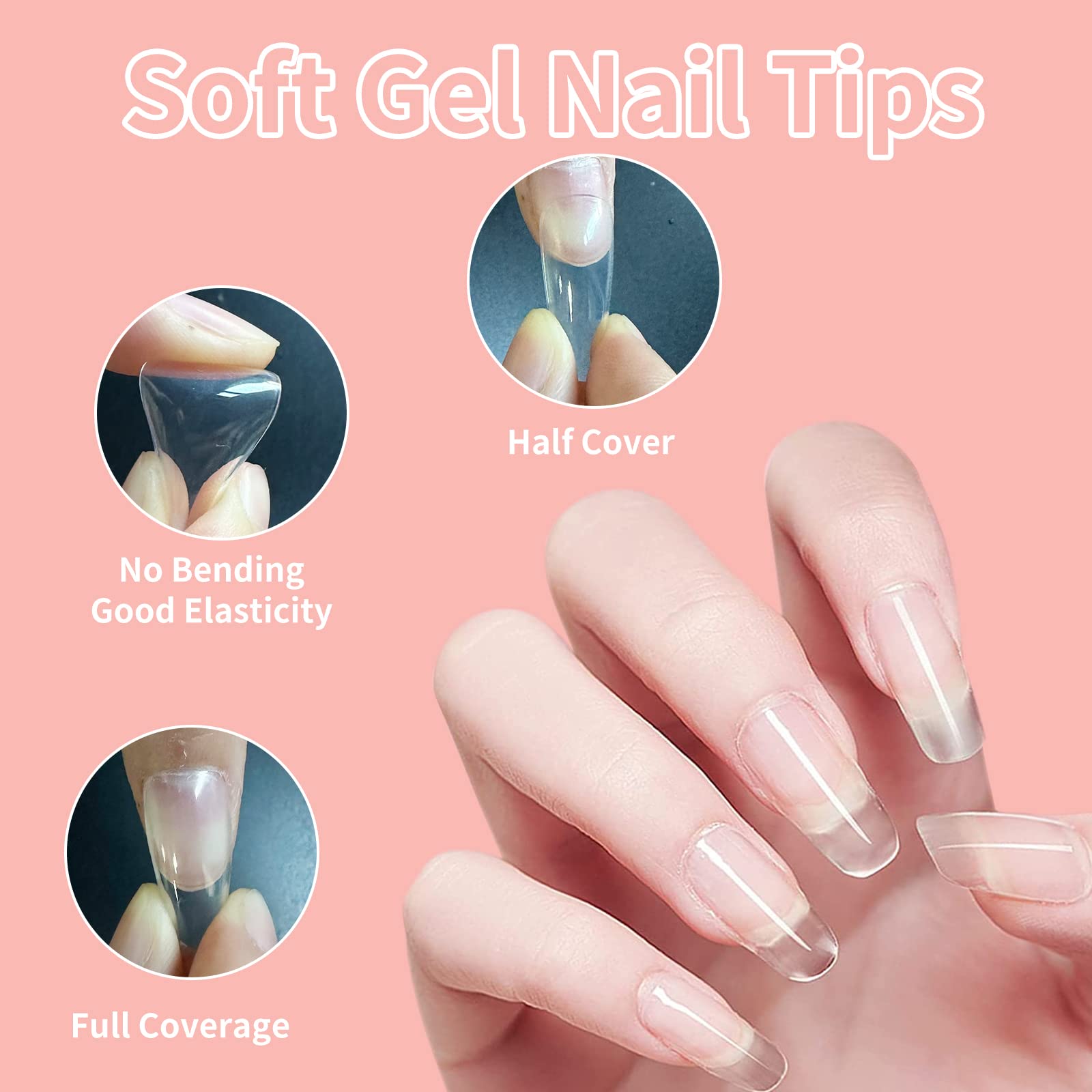 Capsule Ongle Kit,Americaine, 600 Pcs De Longs Ongles à Presser Transparents, Mini Lampe UV, Colle à Ongles Pour L'extension D'ongles En Acrylique