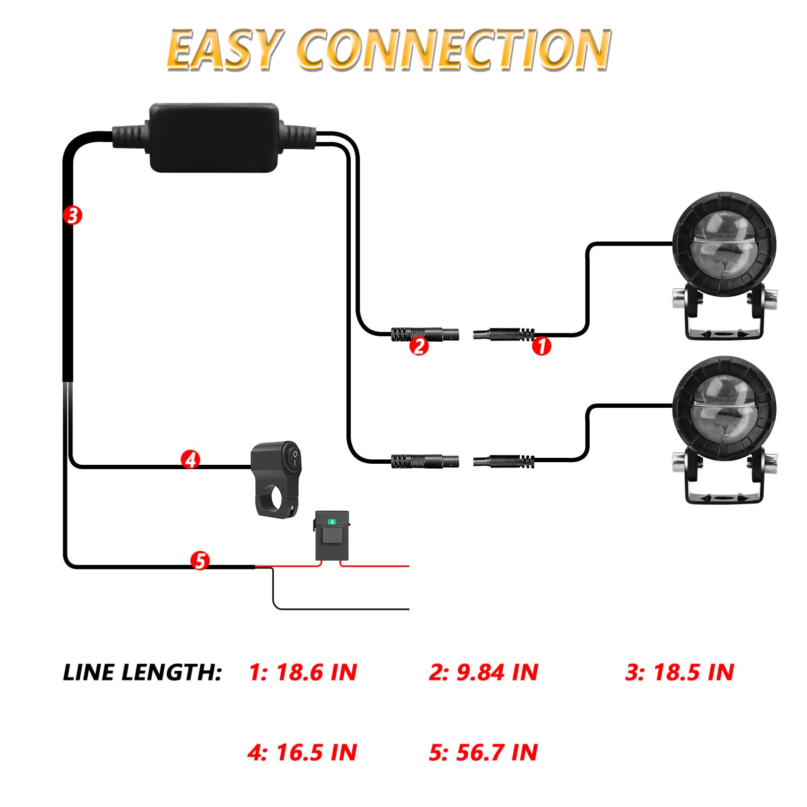 Luci Ausiliarie per Moto, Faretti a LED per Moto con Kit di Cablaggio, Set di Aggiornamento Fari per Stagni da 2 Pacchi