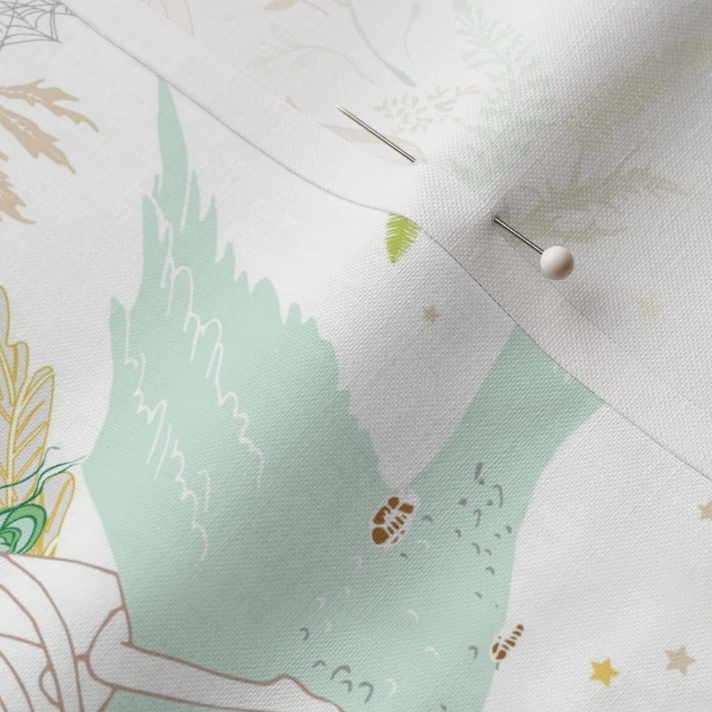 Spoonflower Fabric - Fairies White Fairy Girl Nursery Rabbit Bird Forest Printed on Petal Signature Cotton Fabric by The Yard - Sewing Quilting Apparel Crafts Decor