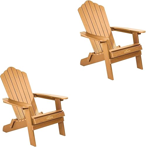 Cecarol Juego de 2 sillas plegables Adirondack de madera de polietileno resistentes a la intemperie, silla de césped, silla Adirondack para