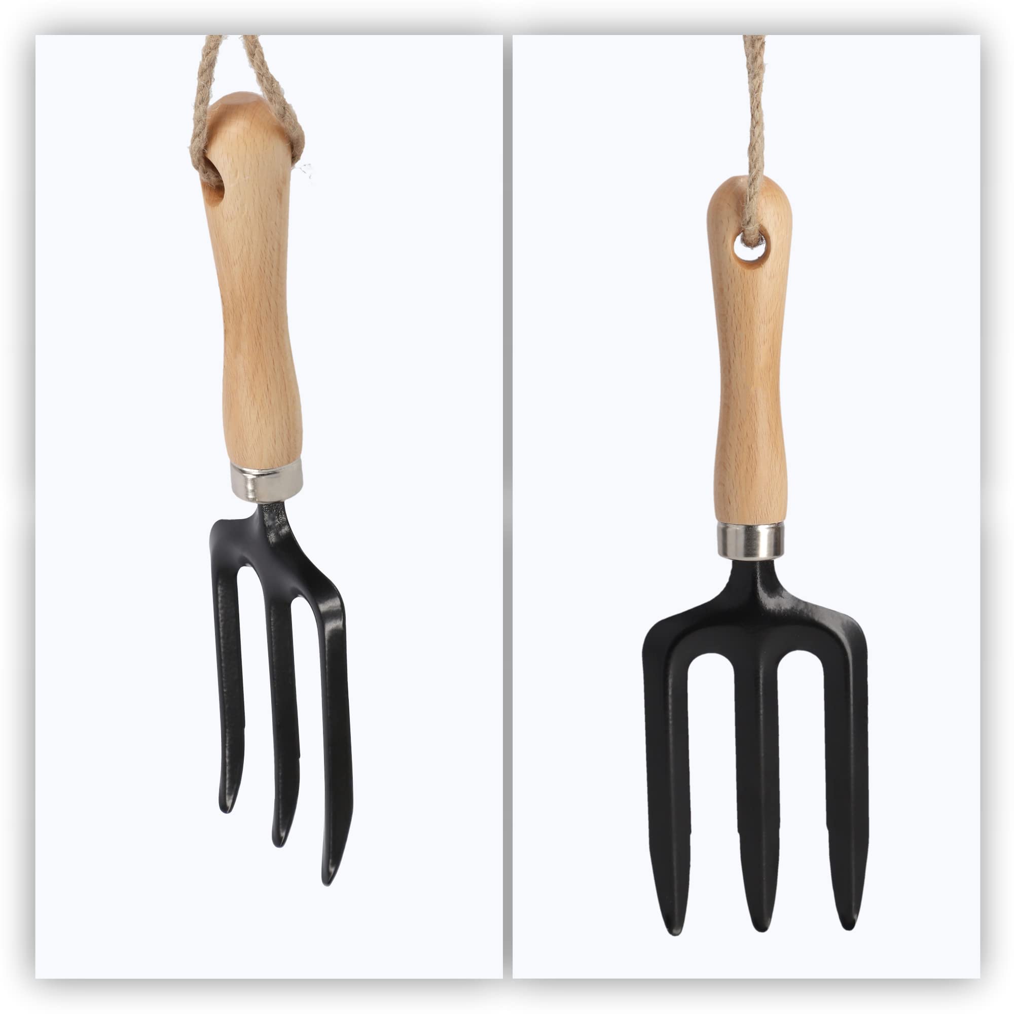KADAX Fourchette à Fleurs Métal 3 Dents Avec Manche Bois - Outil Jardinage Bords Arrondis
