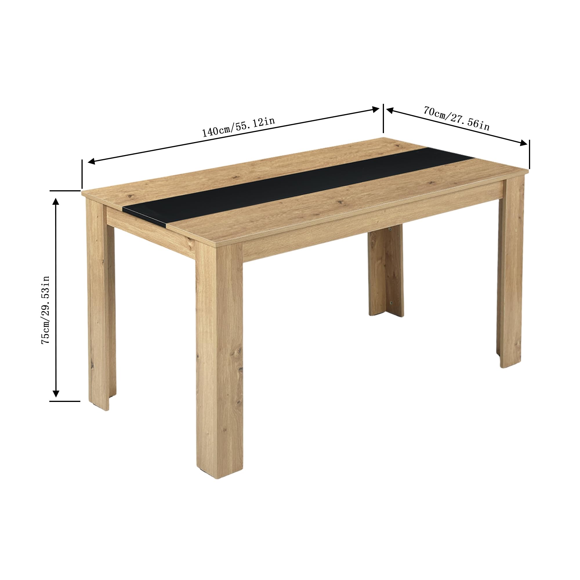 Table de Salle à Manger 140 cm pour 6 Personnes, Table de Cuisine Rectangulaire en Bois pour Salle à Manger Cuisine Restaurant ou Salon, Style Industriel, Chêne et Noir, 140×70×75 cm