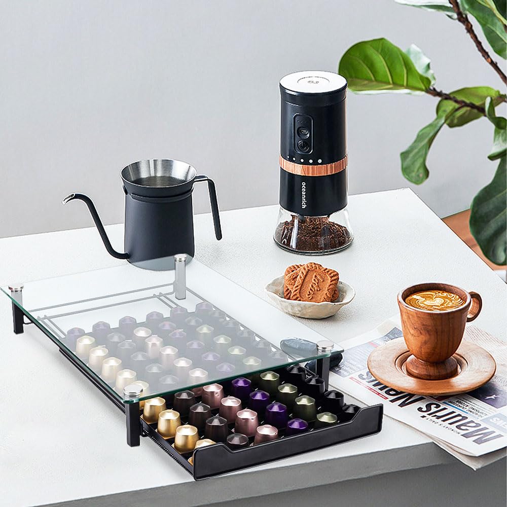 Soporte para Cápsulas de Café, Dispensador Capsulas Vertuo,Organizador Capsulas Vertuo,Cajón para almacenar cápsulas de Vertuoline (60 (vidrio))