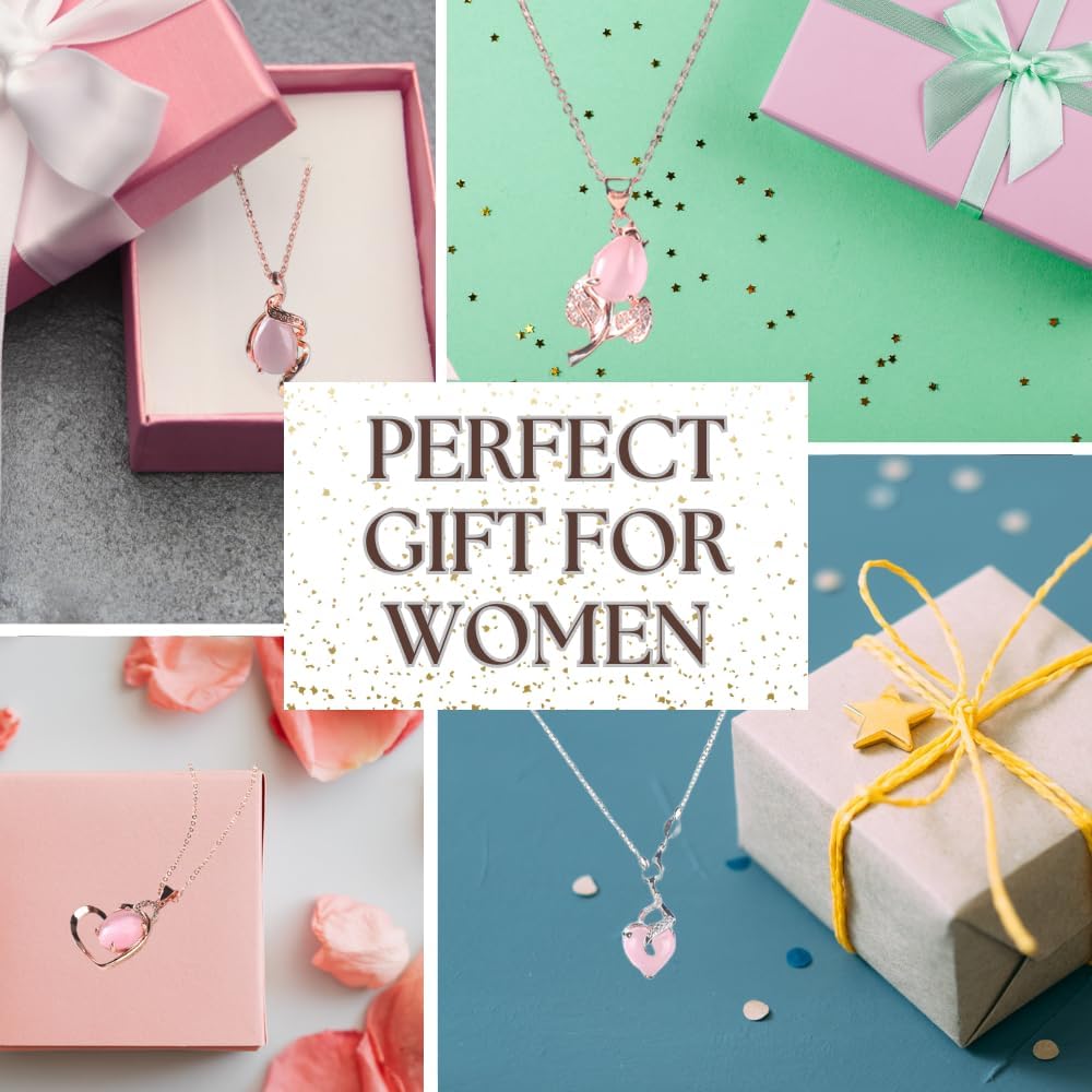 Sterling Silver Heart Necklace for Women, Rose Gold and Silver Jewelry with Natural Rose Quartz, Heart Shaped Pendant, Stylish Crystal Jewelry for Women and Girls - Image 6