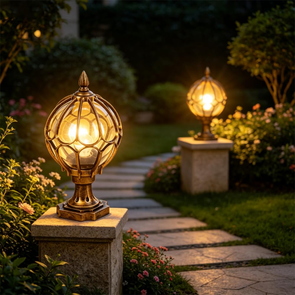 Zewnętrzna metalowa i szklana lampa uliczna z okablowaniem stałym