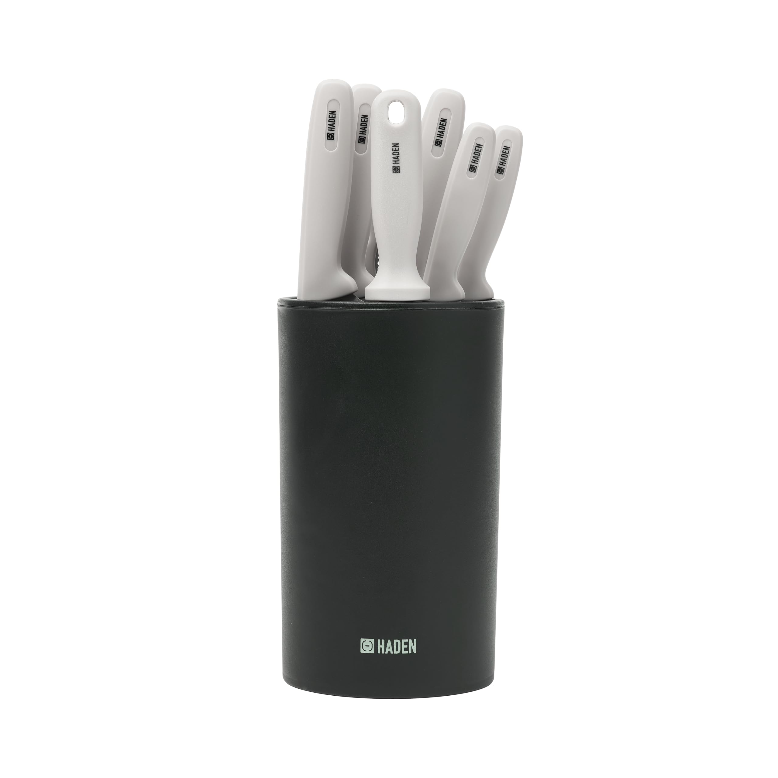Haden Knife Set with Block - Stainless Steel Kitchen Knives for Chopping, Slicing, and Cutting, Includes Sharpener and Scissors - Durable, Compact Knife Set with Block for Small Kitchens