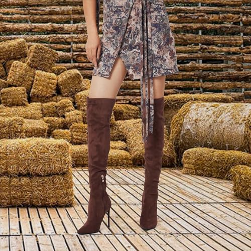 Image of GENSHUO Women's Over the Knee Boots Stiletto Pointed Toe Thigh High Heel | Stretchy Thigh High Long Boots with Side Zipper, Sexy Slim Fit Tall Heeled Boot for Club Party Evening Dress Wear