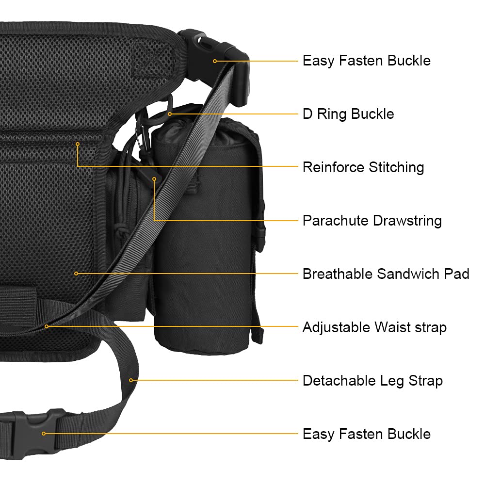 Flintronic Marsupio Cosciale Tattico Militare, Multifunzionale Drop Leg Marsupioper Campeggio Escursionismo Ciclismo Viaggio Trekking Con Borsa per Bottiglia D'acqua Rimovibile