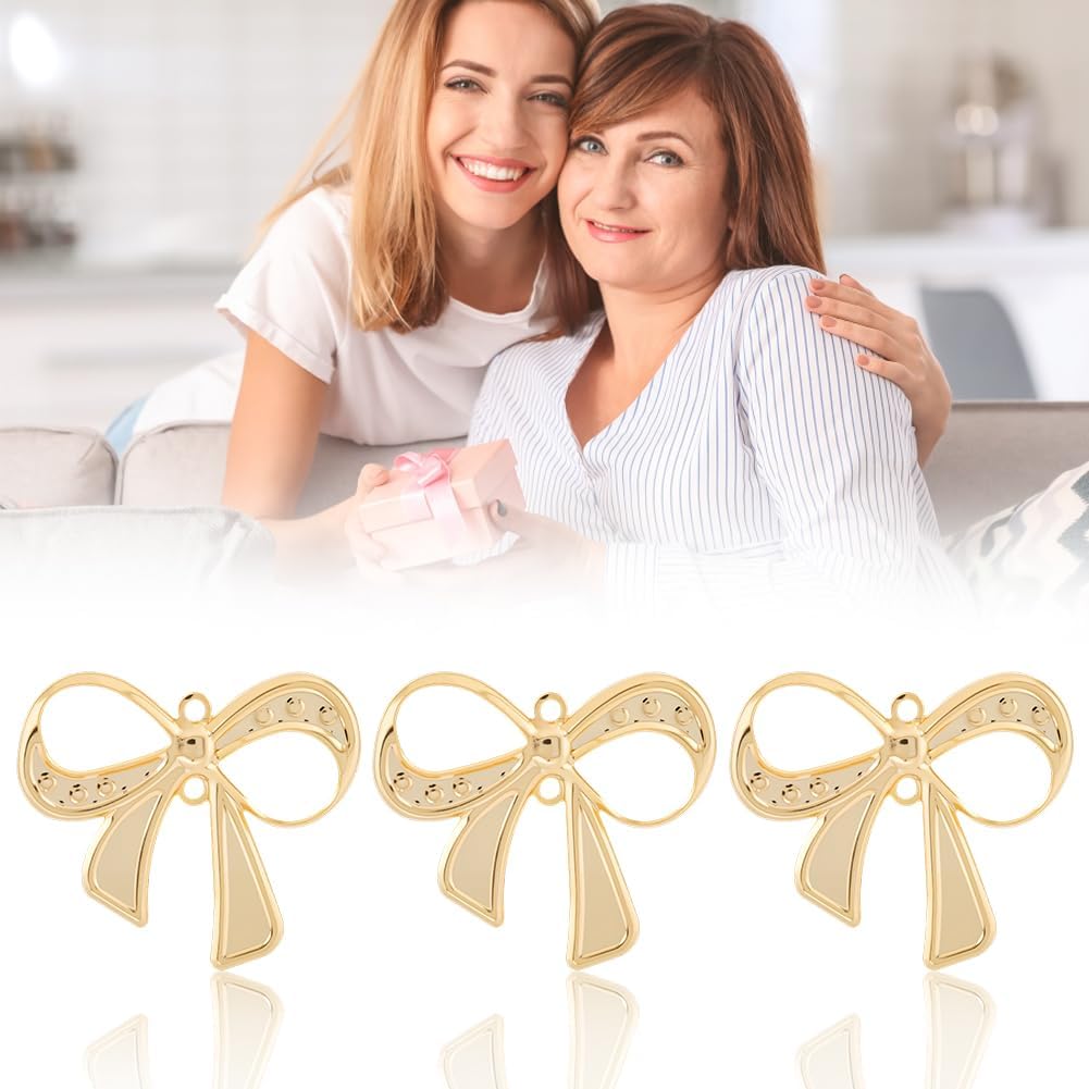 Beebeecraft 20Pcs 2 Colors Bow Charms for Jewelry Making, 24K Gold & Platinum Plated Metal Bowknot Connector Charm Links