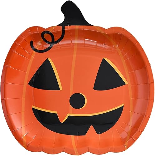 28 platos de papel de Halloween, platos de fiesta de Halloween, platos de papel de calabaza de mueca, platos de postre de Halloween, platos