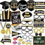 2023 Graduation Decorations Party Supplies Photo Booth Props, Black Gold Graduation Pose Signs for G