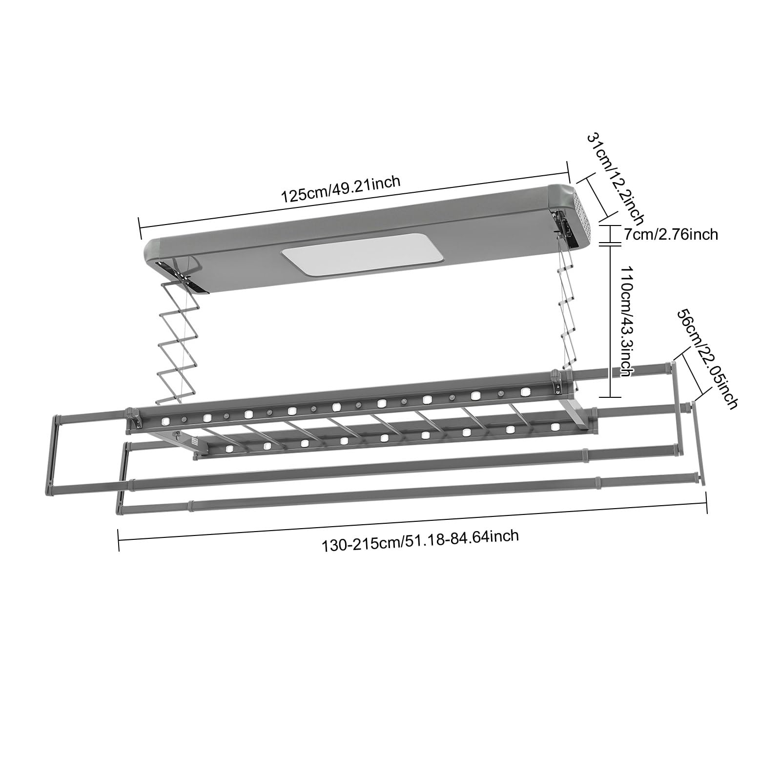 Étendoir à linge électrique mural avec télécommande, support de plafond, extensible et pliable, pour balcons, buanderies (gris)