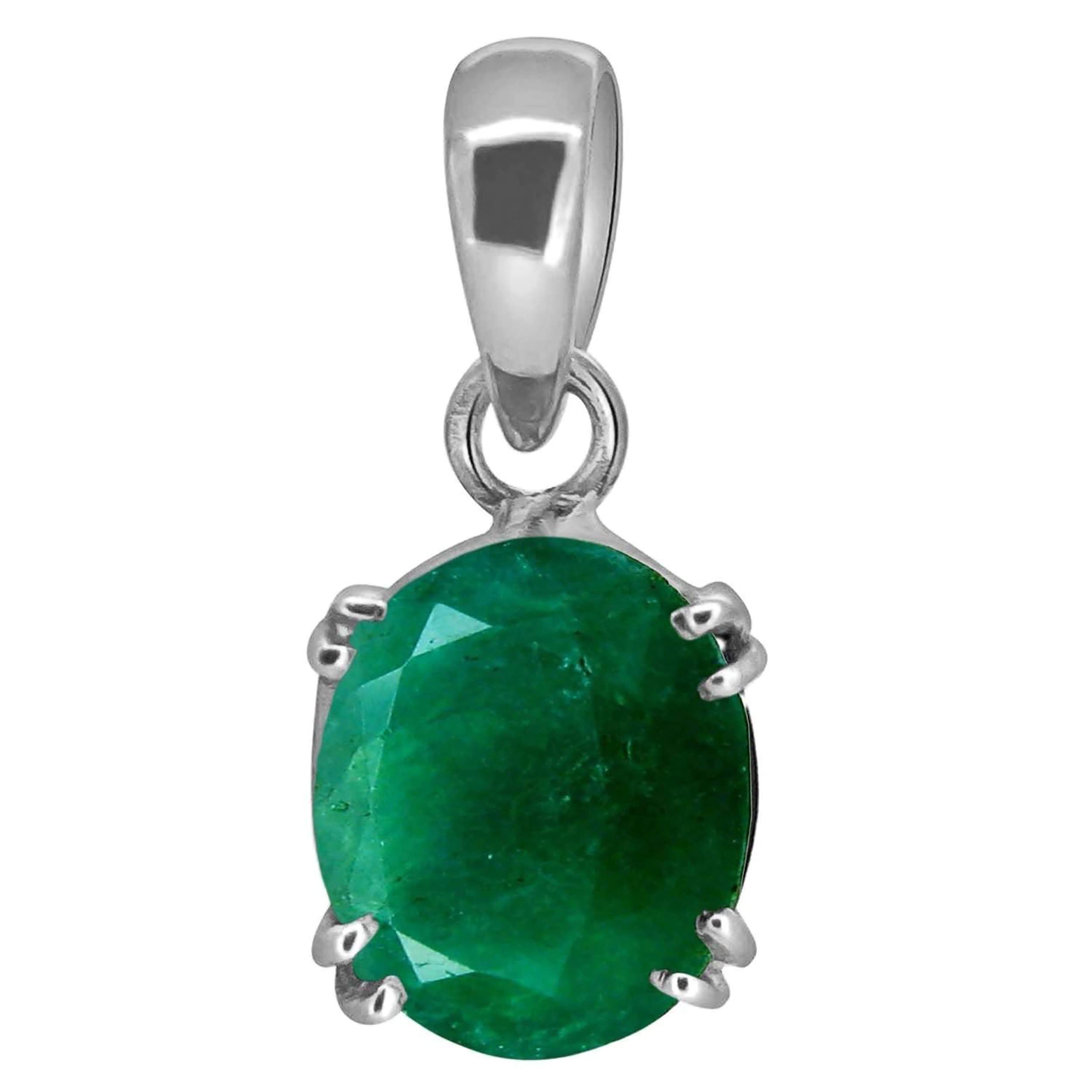 Mohit Gems Pendant for Women's and Men's 11.25 Ratti Natural Emerald Loose Gemstone Panna Silver Plated Pendant Locket Gemstone Pendant Jewelry Gift