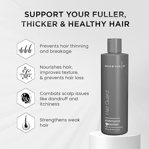 Miniatura 3 de Moehair Champú Hair Guard de 12 onzas líquidas para tratamiento de pérdida de cabello  Vinagre, sidra de manzana, aceite de argán y ginseng