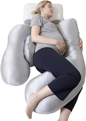 Almohada de maternidad para dormir de lado, almohada desmontable de apoyo para el vientre y la espalda con tela transpirable refrescante, firmeza