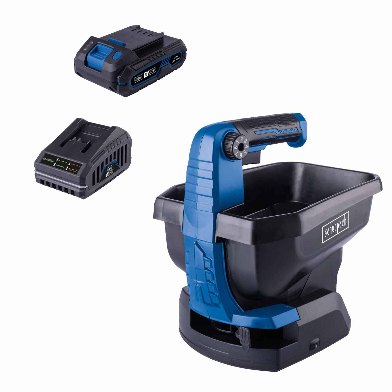 Scheppach Épandeur à Main C-GSP800-X - 1 Batterie 2 Ah + Chargeur Inclus