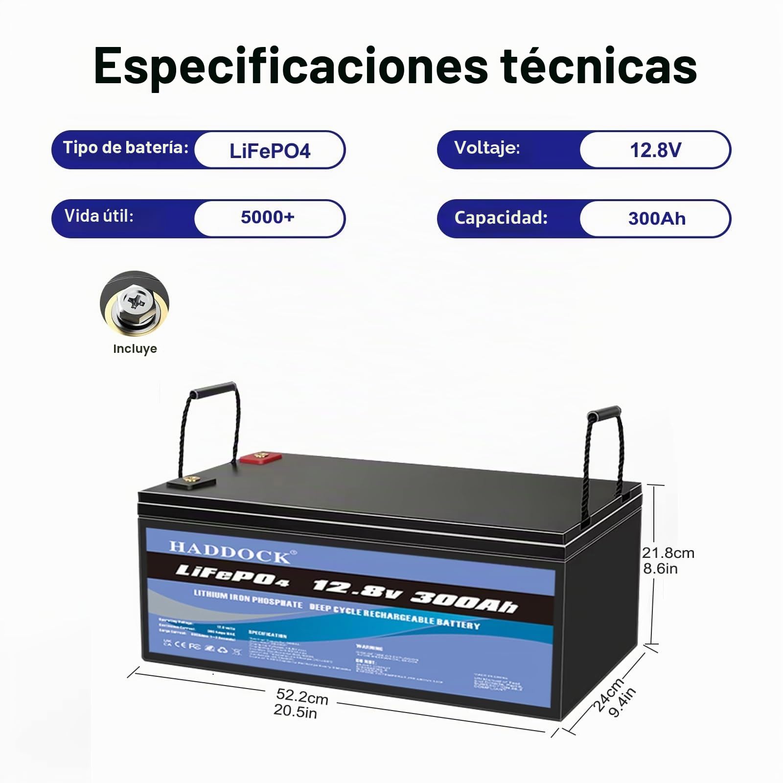 Baterías de larga duración,Lifepo4 Batería de 12 V 300 Ah, | 5000 de ciclo profundo, batería de fosfato de hierro, Adecuado para sistemas fotovoltaicos, Acampada al aire libre.