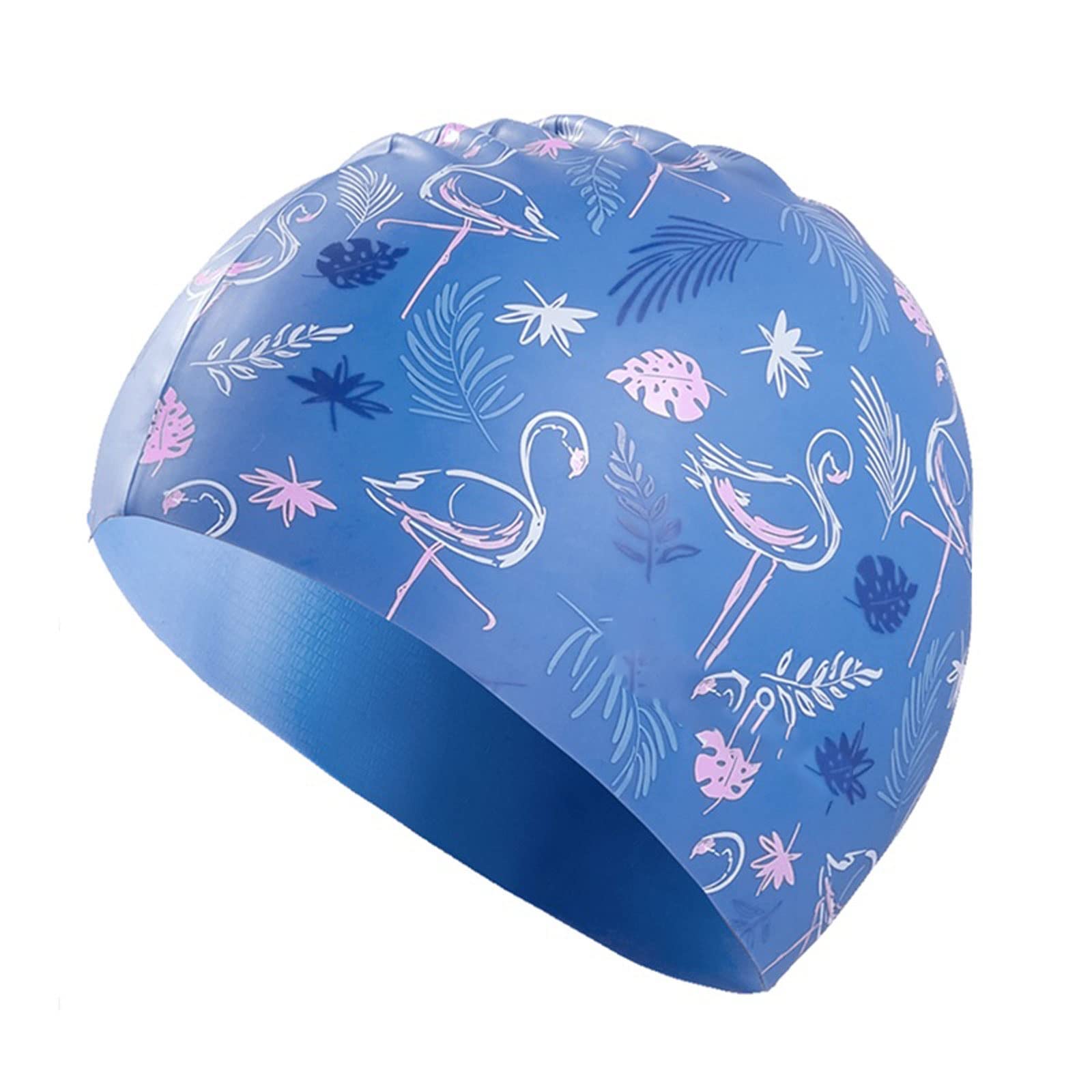 CWUINXMR Gorros de natación, Gorro de natación con Flamenco de Flor, Gorro de natación for Mujer de Pelo Largo, elástico de Silicona for niña, Protector de Orejas Impermeable, Gorro de baño for Piscin