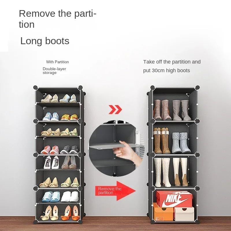 Image of Mevigo 12-Shelf Portable Shoe Rack for Home Plastic Shelves Household, DIY Shoe Rack Box with Door, Foldable Shoe Storage Stand with Dustproof Entryway for Heels /Slippers /Boots-Faint Grey