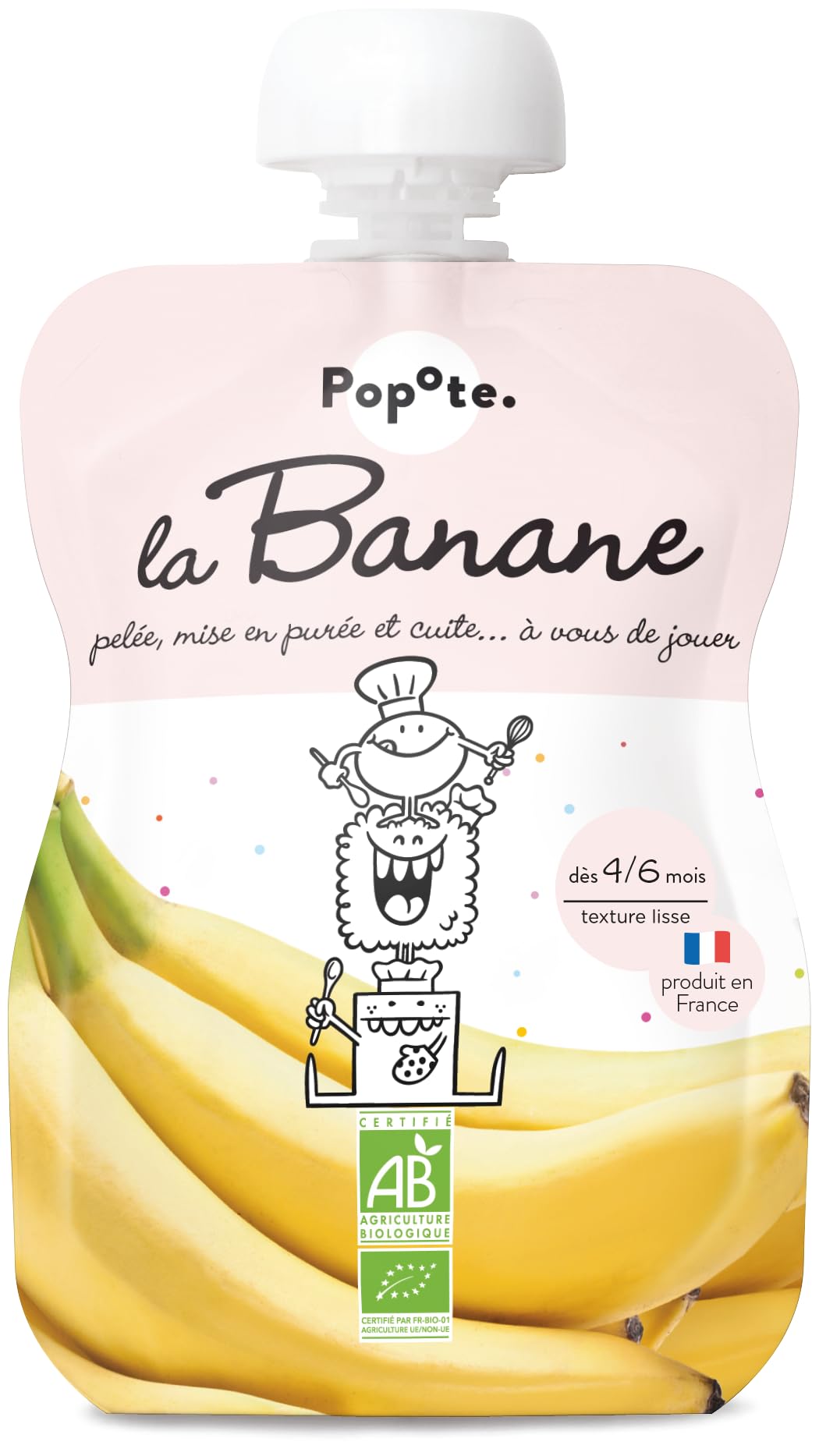 POPOTE - Compote de Bananes Bio - Dès 4/6 Mois - Gourde Individuelle 120g - Recette Lisse, Onctueuse - Première Découverte Fruitée - Gouter, Dessert - Format Pratique à Emporter - Pack 10 x 120g - 2