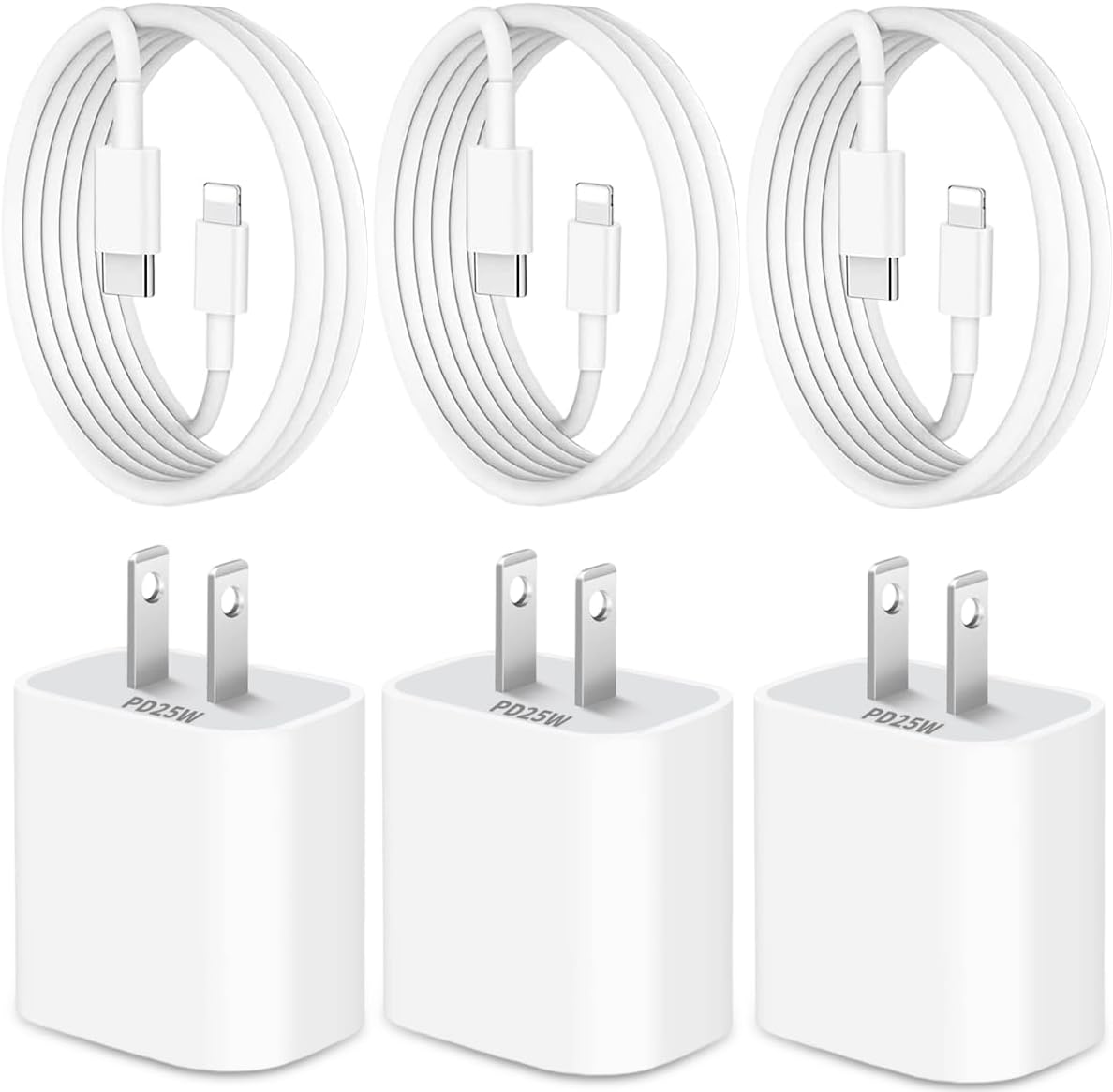 Cargador Rápido 30W 2 Puertos USB-C Y USB-A – Para IPhone, IPad, AirPods, Con Cable 2m, Pack De 4