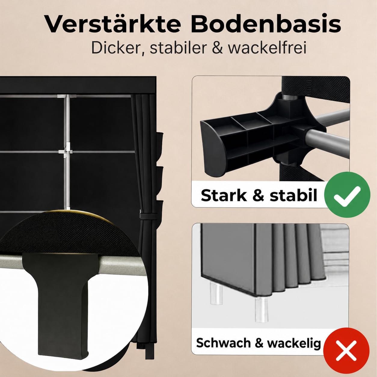Kleiderschrank Stoffschrank mit Kleiderstange, Stabiler Tragbarer Kleiderschrank mit Überzug für Schlafzimmer und Ankleidezimmer