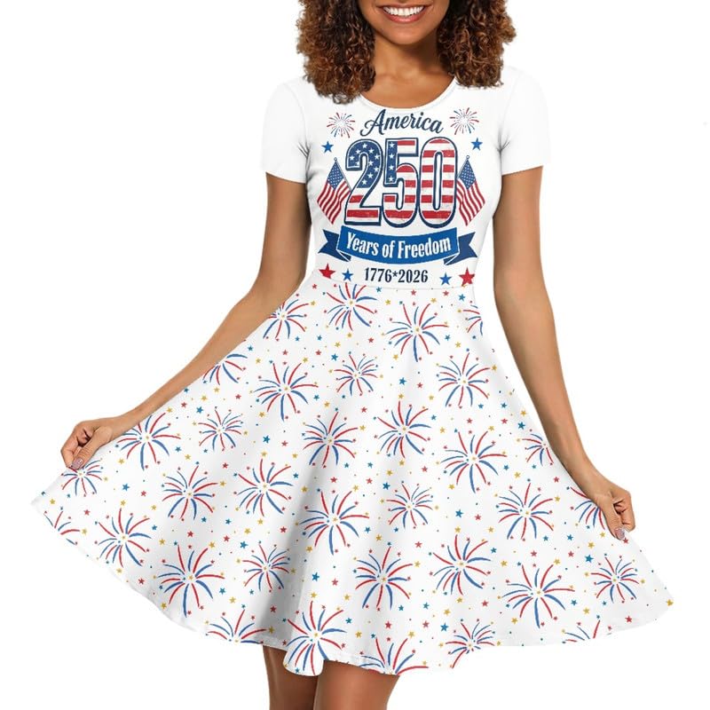Image of Irisjudy T Shirt Dress for Women Short Sleeve Girls Short Sleeve Dress Plus Size, O Neck Knee Length Midi Dress for Ladies