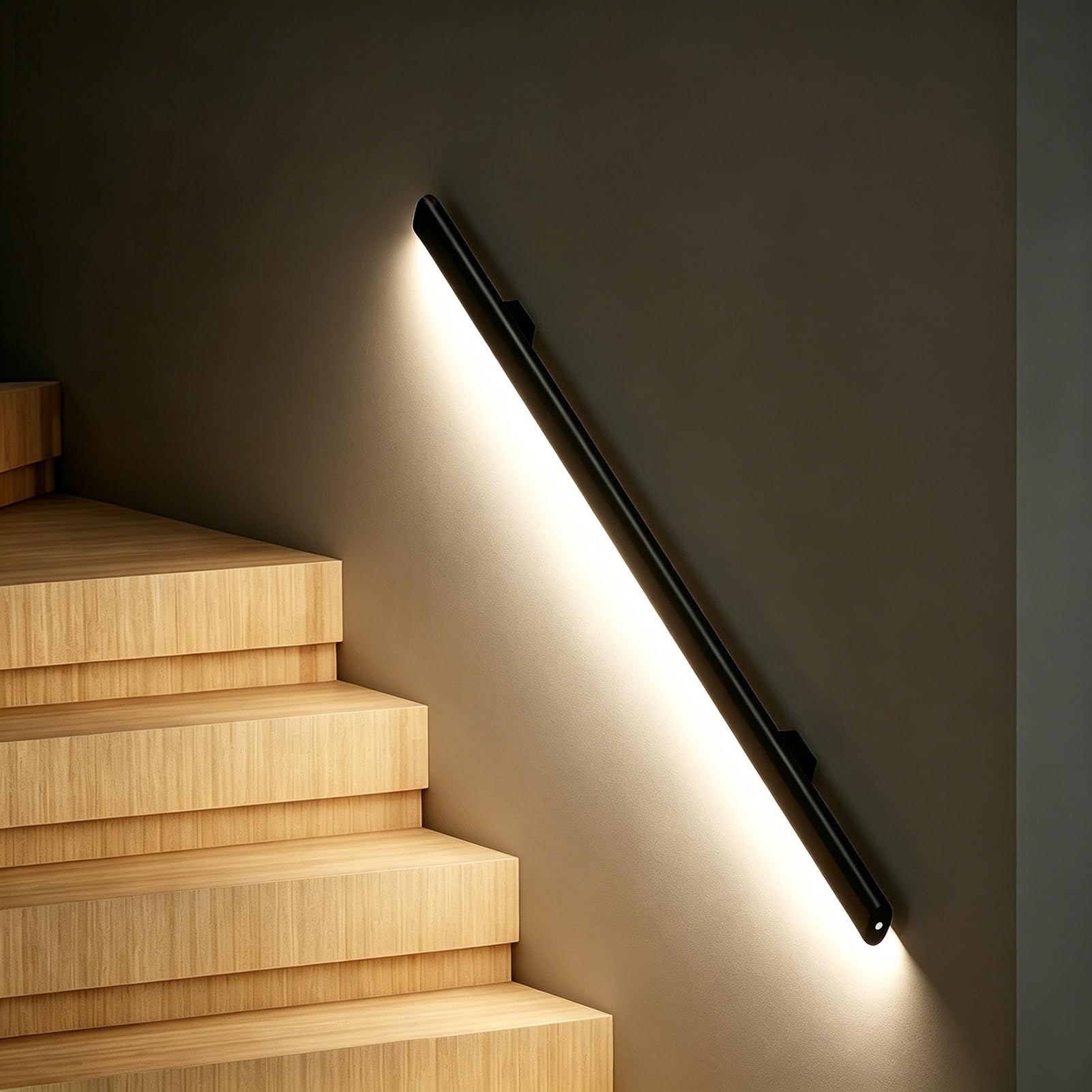 LED Lighting Stair Handrails with Connector, Safety Sensor Activated Handrail Light, Aluminum Alloy Stair Railing for Porch Entrance Entry Way(Right Natural Light,11.5ft/3.5m)