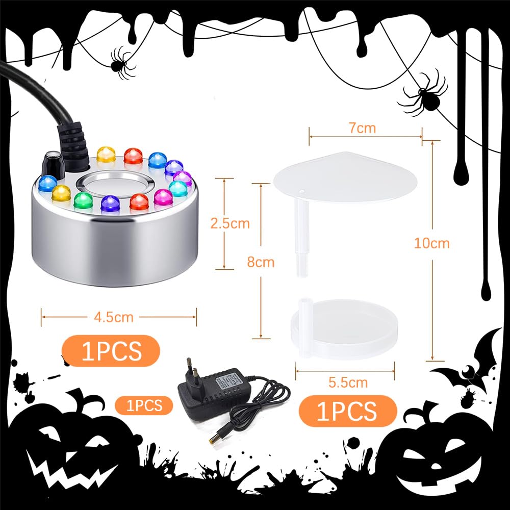 Macchina Nebbia Halloween,Mini Macchina per Nebbia con 12 LED Luci Colorate,Nebulizzatore ad Ultrasuoni per Acqua Con Protezione Anti-Traboccamento,Fumo Finto Halloween Per Un'atmosfera Festosa