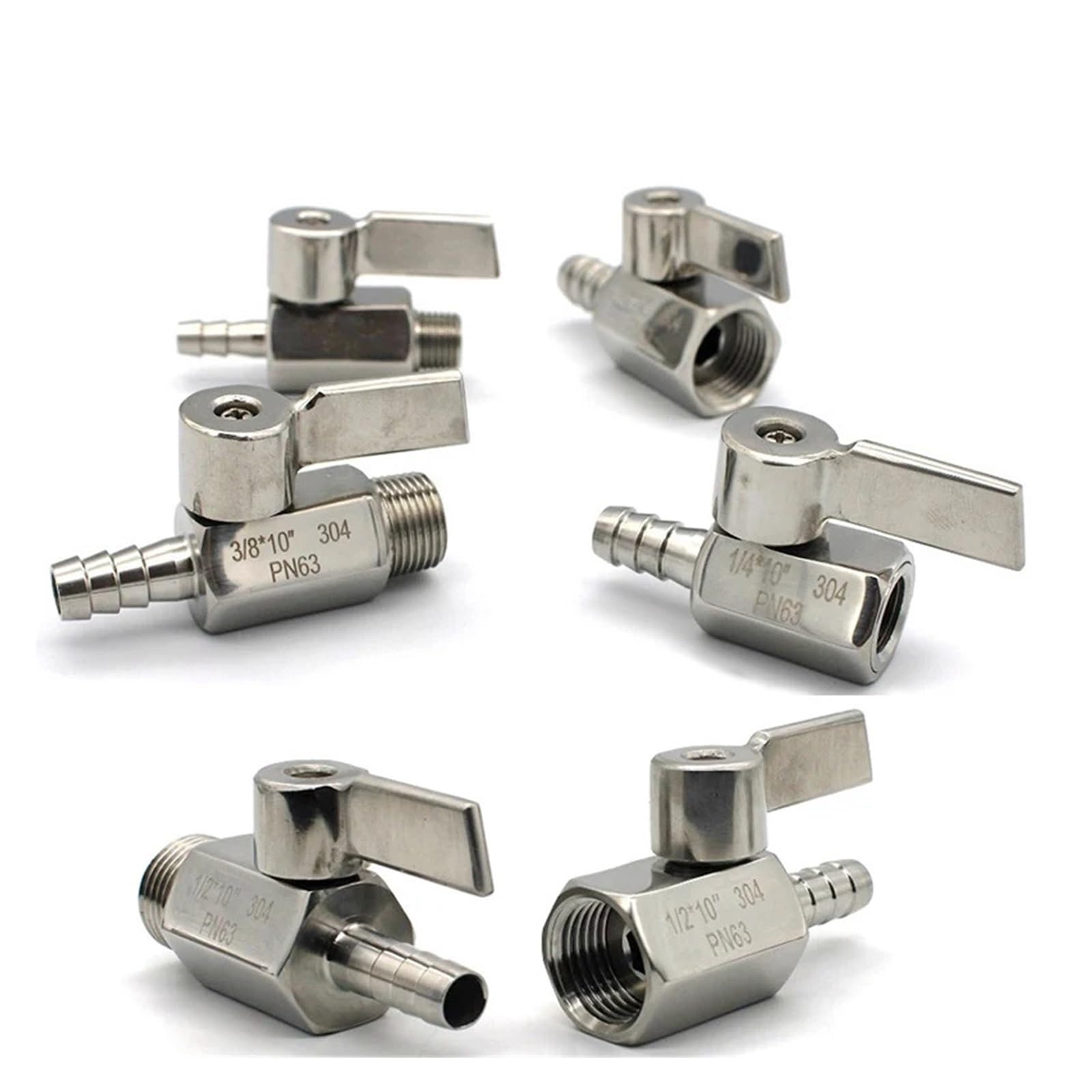 Mini válvula de bola de alta resistencia acero inoxidable 304 rosca 1/8 y espiga 10mm