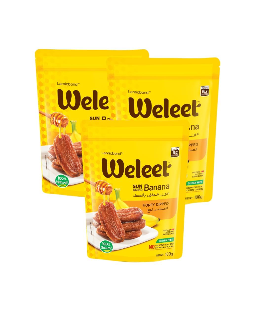 Sun Dried Banana, Honey Dipped Energy Bar | Workout Snack Instant Natural Energizer | Gluten Free, No Preservatives & Artificial Colours (100g, Pack of 3)