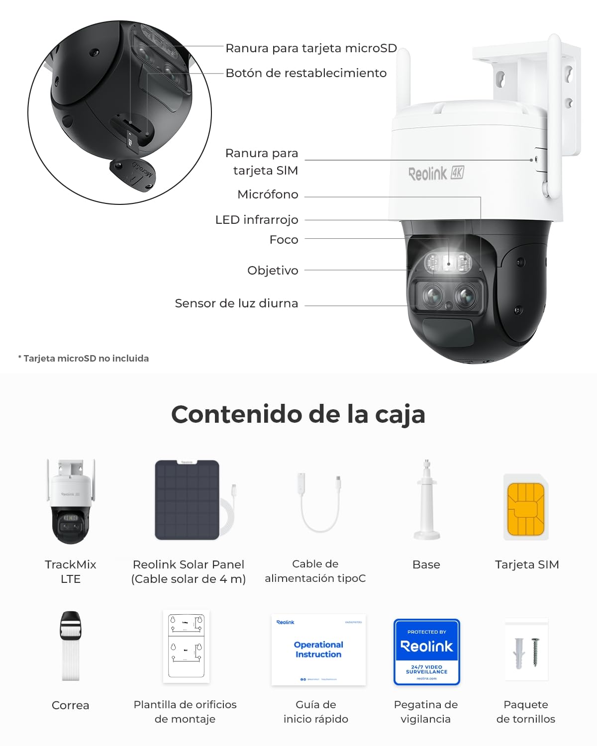Reolink 8MP 3G/4G LTE Camara Exterior Solar con Tarjeta SIM + Auto-Tracking & Doble Lente, 4K 360° PTZ Camara de Exterior Inalambrica, Detección Smart, Visión Nocturna en Color, TrackMix LTE + SP