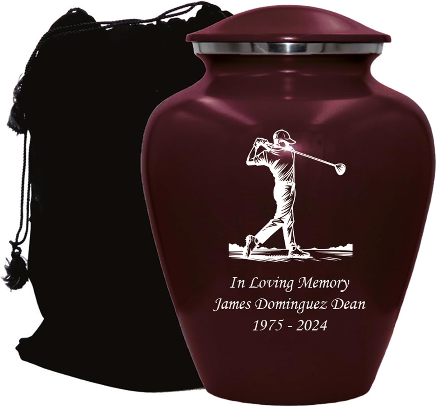 Golf Player Cremation Urn, Customized Human Adult Funeral Urn for Golf Lovers, Personalized Urn with Velvet Bag (Blue, Large)