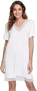 GYS Bamboo Nightgowns for Women Short Sleeve Sleep Shirts Soft Sleepwear Nightshirt Lace Trim Loungewear