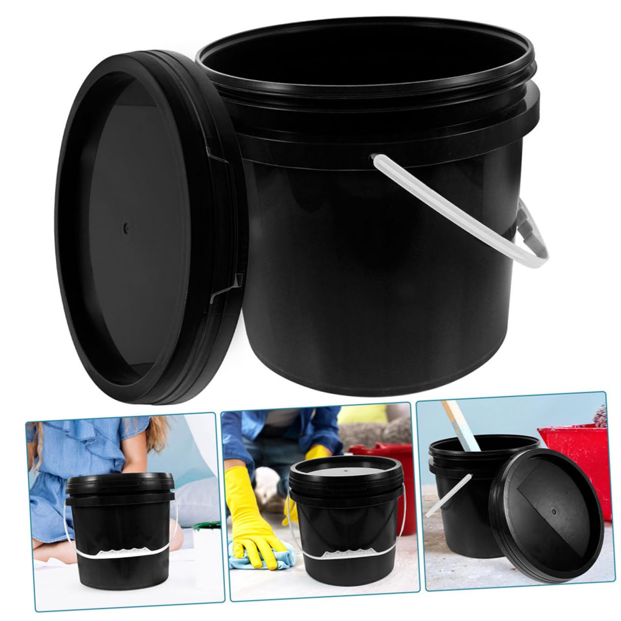 VILLCASE Cubo De Aceite De Grado Alimenticio con Tapa para Pintura Mezcla Y Pintura con Tapa Rectangular para Exteriores De Plástico Y Color Negro