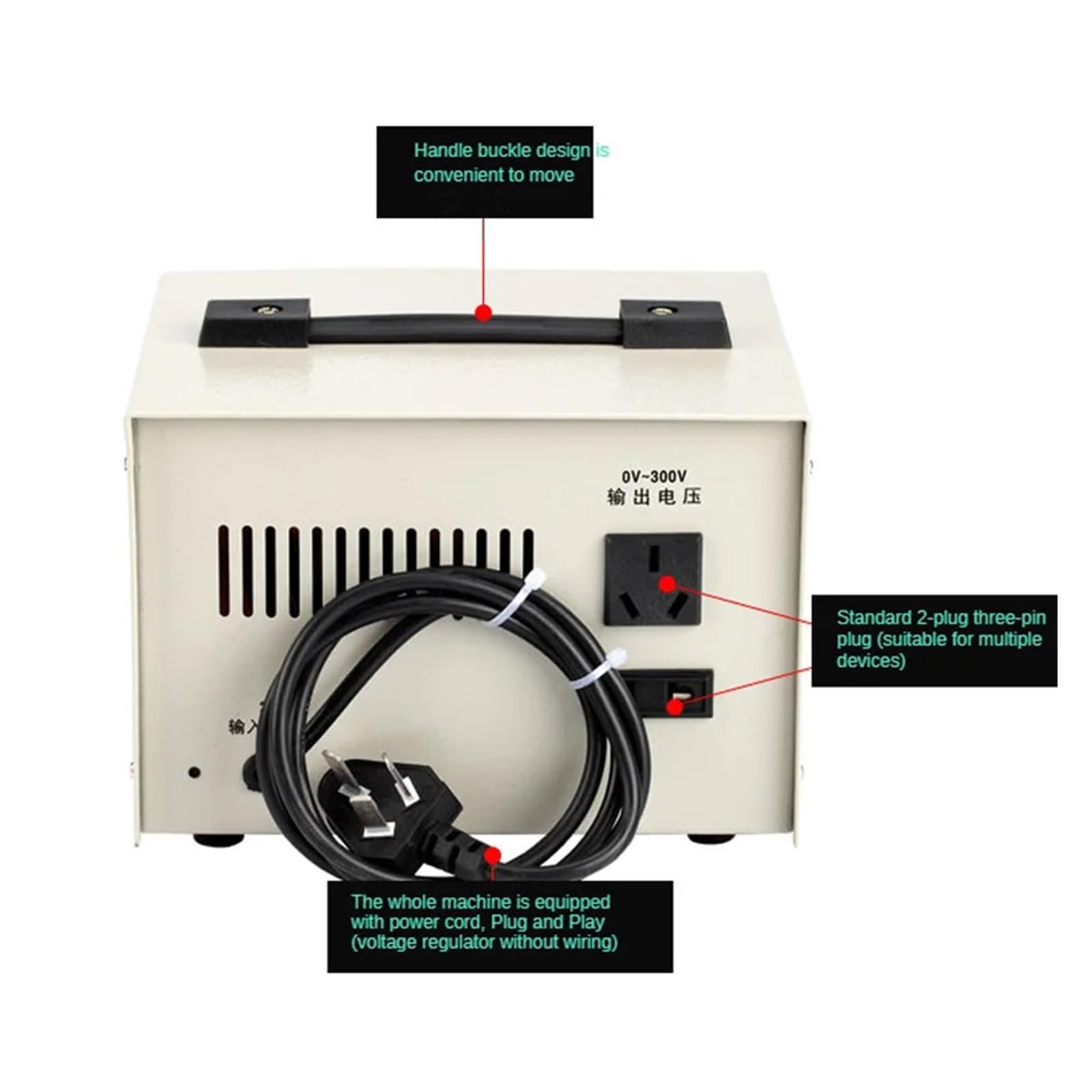 VChics Stabilizzatore di Tensione CA monofase, 0,5 KW, Contatto da 0 a 300 V, trasformatore di Potenza Regolabile STG-500W Facile da Usare