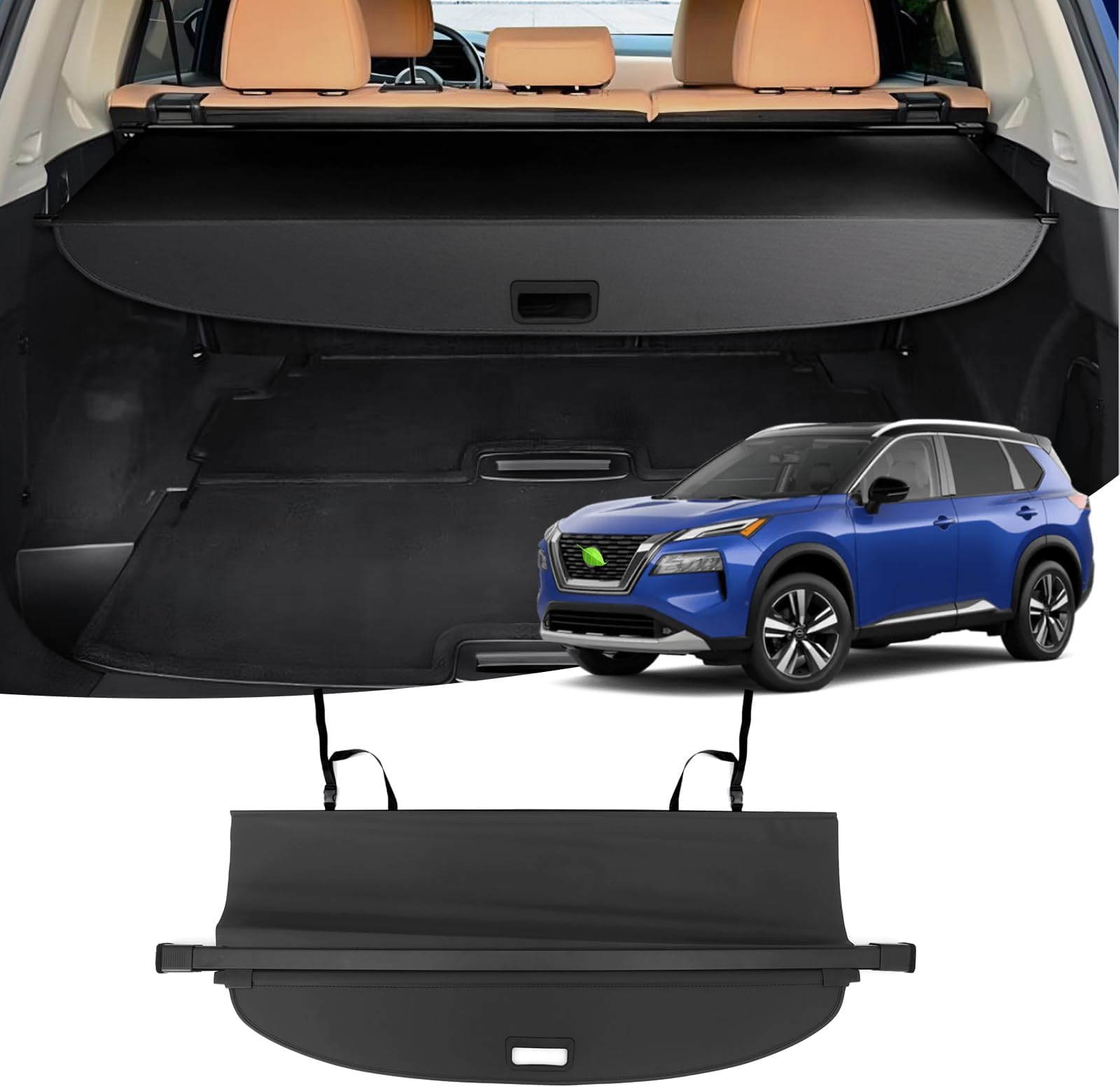 Powerty Cargo Cover Only fit for 2021 Nissan Rogue 2022 Rear Trunk Security Cover Shield Shade Luggage Covers Retractable Black Waterproof