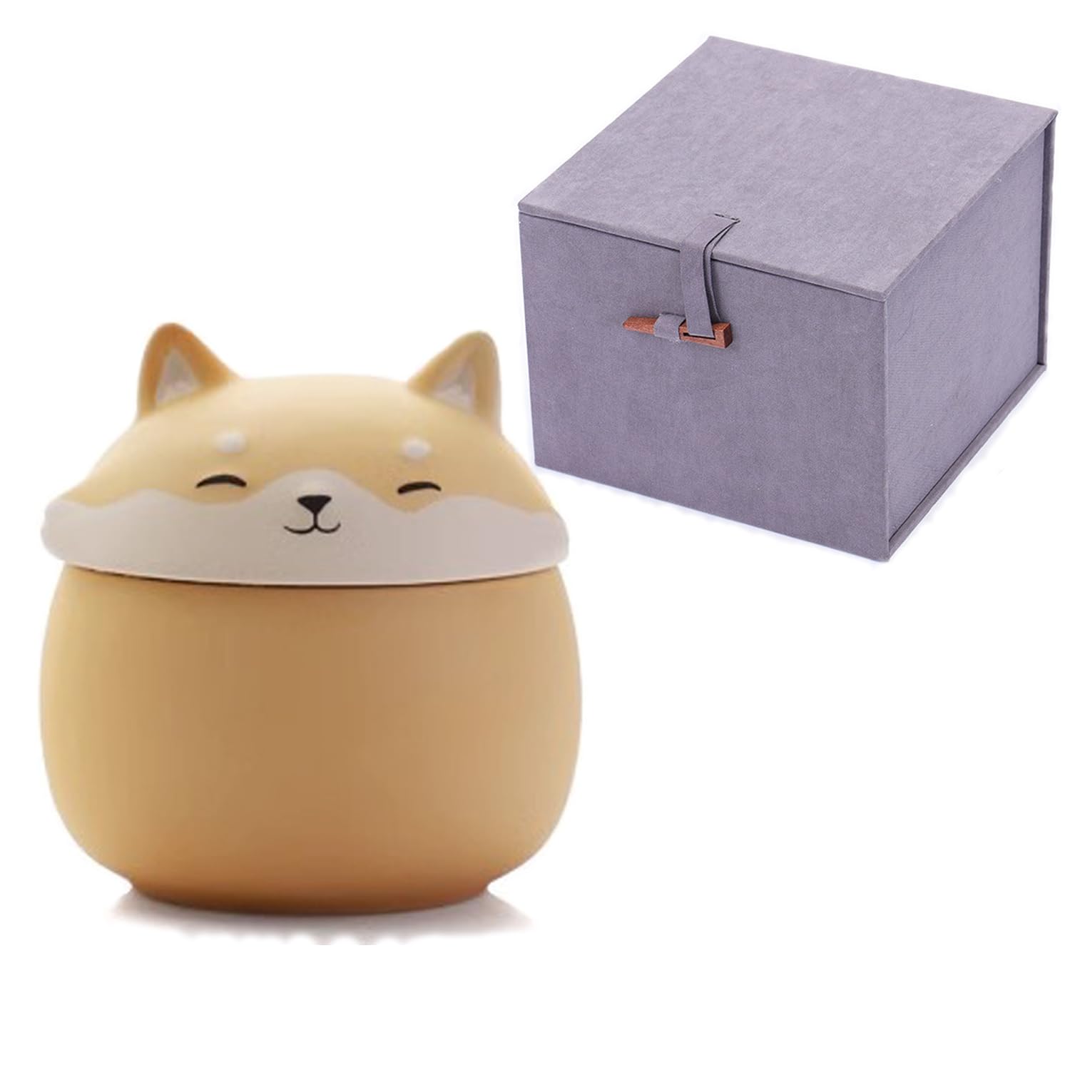 Earthy Yellow Shiba Inu Matte Ceramic Dog Urn for Ashes, 220ML Handcrafted Cat Urn, Indoor Cat Ashes Urn, Pet Ashes Urn for Small Pets Small Ashes Holder with Box-Photo Display as Memorial Gift