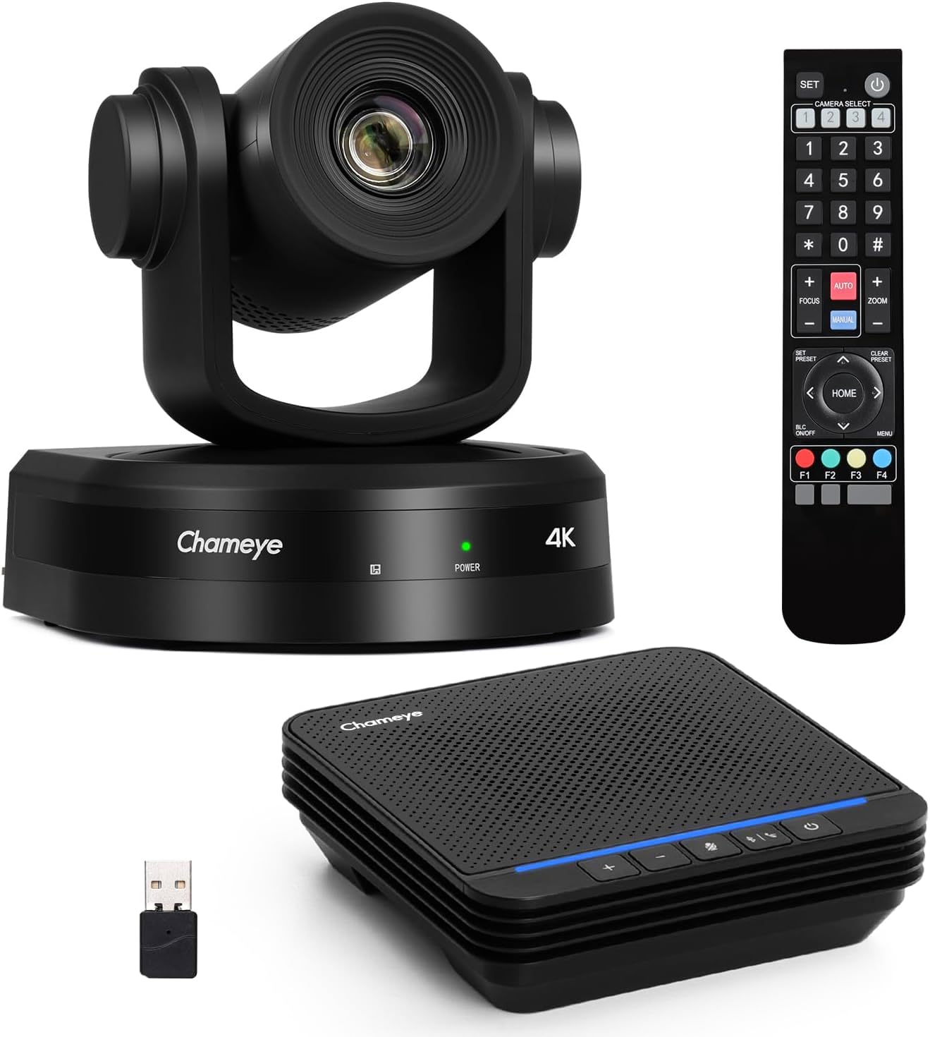 Chameye Set di 4K PTZ telecamera per conferenze con Microfono per conferenza Bluetooth, Zoom 10x, tracciamento automatico AI, USB 3.0, HDMI, telecamera per videoconferenze PTZ per Teams, Zoom (CB101)