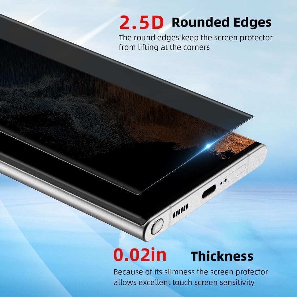 Image of SHILD Privacy Tempered Glass Screen Protector Compatible with Samsung Galaxy S22 Ultra (6.8 Inch) | Curved UV Anti-Spy Screen Guard | 9H Hardness | HD Clear | Fingerprint Sensor Support | Full Coverage | Easy Installation | Pack of 1